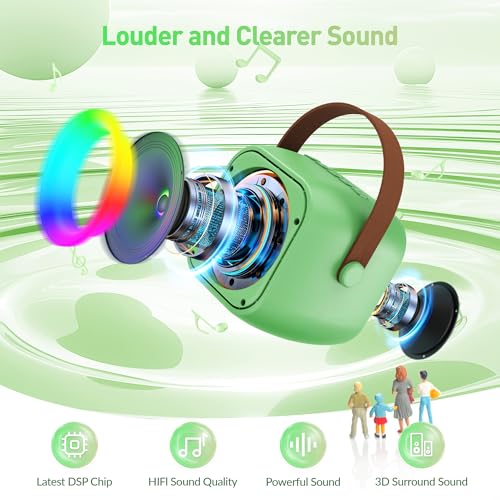 Mini Karaoke Machine：Portable Bluetooth Karaoke Microphone, Singing Speaker with 2 Wireless Mic and Light Kids Adults, Christmas Birthday Gifts for Girls Boys Family Home Party(Green) - color: Green