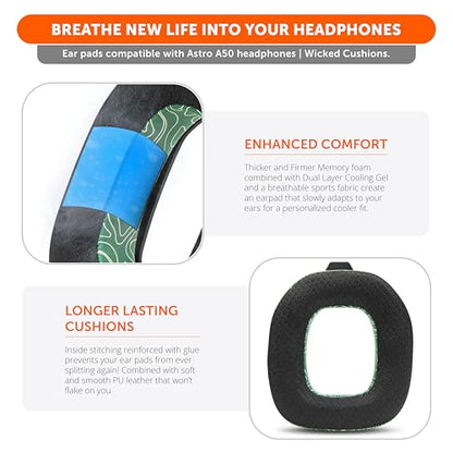 WC Mod Kit A50 - Earpads & Headband for Astro A50 Gen 4/5 / A50x | Made by Wicked Cushions | Cooling Gel Earpads and Matching Headband that offer Enhanced Comfort & Durability | Emerald Tide - color: Emerald Tide