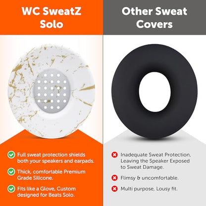 WC SweatZ Solo - Patented Earpad Sweat Covers for Beats Solo 4 & 3, Made by Wicked Cushions | Sweatproof & Machine Washable | Gold Marble - color: Gold Marble