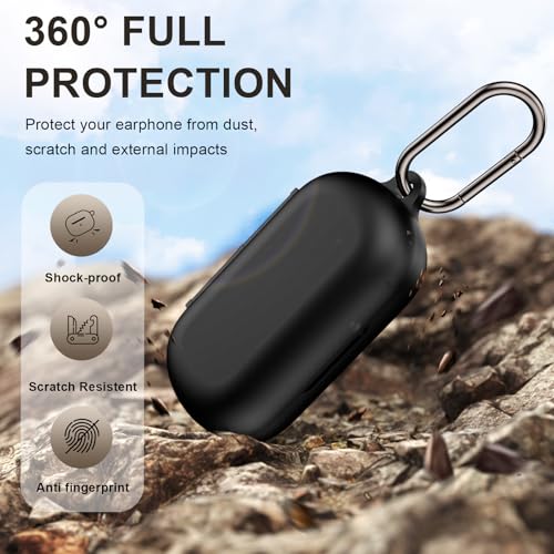 for Raycon Open Earbuds Case Cover, Shockproof Silicone Skin | Anti-Scratch Protective Case for Raycon Open Ear Bluetooth Headphones with Cleaner Kit & Carabiner, Black