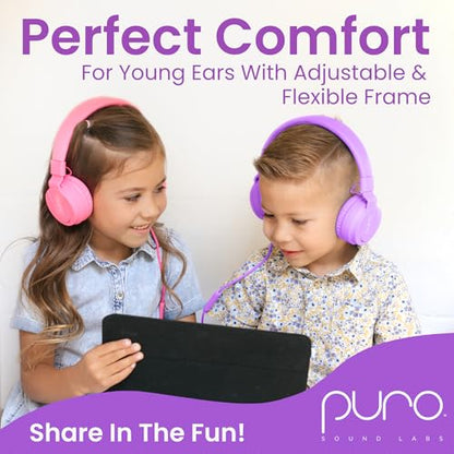 Puro Sound Labs - Kids Headphones, Volume-Limiting 85dB, PuroBasic, Purple | Adjustable, Safer & Comfortable Headphones for Kids – Compatible with PCs, Smartphones & Tablets, Ideal for School & Travel - color: Purple