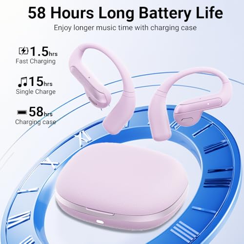 Open Ear Headphones Sport Ear-Buds,Wireless Earbuds Bluetooth Ear Buds in Ear Headphones with Earhooks, Stereo Deep Bass,Lightweight inear Earphones with Mic for iPhone Android Phone - color: Purple