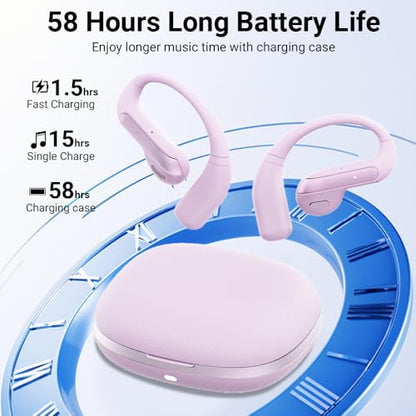 Open Ear Headphones Sport Ear-Buds,Wireless Earbuds Bluetooth Ear Buds in Ear Headphones with Earhooks, Stereo Deep Bass,Lightweight inear Earphones with Mic for iPhone Android Phone - color: Purple