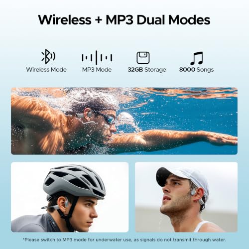 Bone Conduction Headphones, IP68 Waterproof Swimming Earbuds, 10-Hour Battery Life, Bluetooth 5.4 Wireless, 32 GB Storage, MP3 Mode, Ideal for Cycling, Swimming, and Fitness (Gray) - color: GRAY