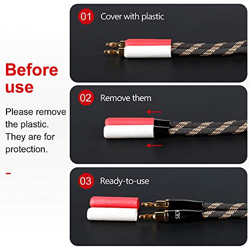 SKW A Pair Audiophile Speaker Cable,Convertible Banana Spade Gold Plated Connector,Nylon Braid,HiFi Quality Cable(8.2ft/2.5M,2 Cables for 2 Speakers) | 12AWG, 24K Gold-plated Convertible Plugs, 12.8mm Nylon-braid Jacket, Dual-shielded, Ultra-High Purity C