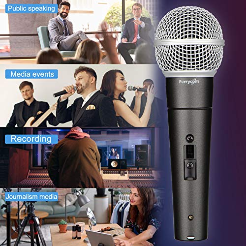Perrycom Professional Dynamic Vocal Microphone with On and Off Switch, Cardioid Handheld Metal Mic for Singing, Compatible with AMP/Speaker/Mixer,Black Clip,XLR Gold-Plating Conn(TM58S) - style: Cardioid