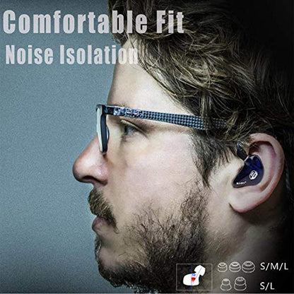 BASN High-Definition in Ear Monitor Headphones for Musicians with Detachable MMCX Earbuds; Dual Dynamic Drivers and Noise-Isolating (Blue) - color: Blue