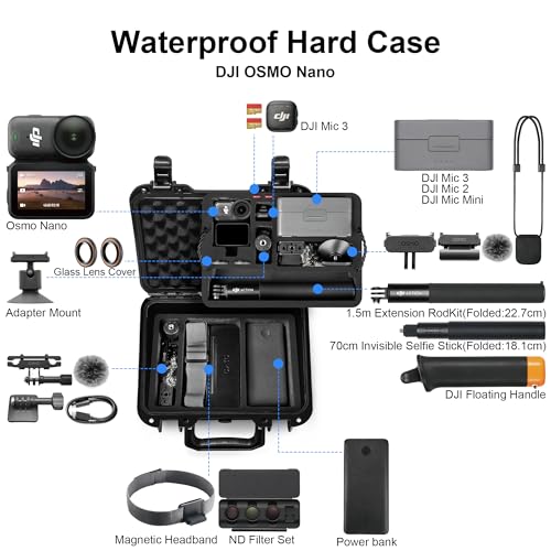Lekufee Portable Waterproof Hard Case for DJI Osmo Nano, Standard Combo (64GB / 128GB) - Vlogging Camera, DJI Mic 3/2/Mini, More Accessories(Case Only)