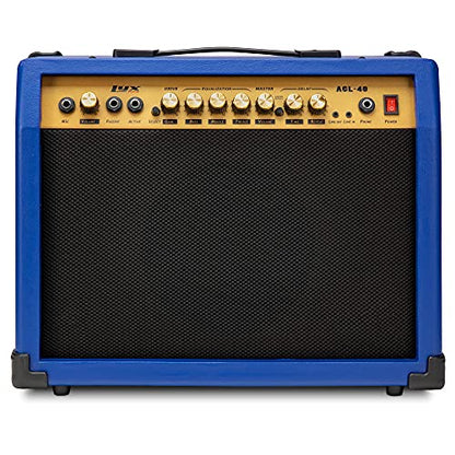 LyxPro 40 Watt Electric Guitar Amplifier | Combo Solid State Studio Amp with 8” 4-Ohm Speaker, Custom EQ Controls, Drive, Delay, ¼” Passive/Active/Microphone Inputs, Aux In & Headphone Jack - Blue - color: Blue, size: 40 Watt