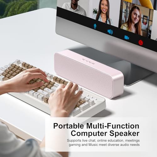 Computer Speaker for Desktop,Rechargeable PC Speaker,Small Computer Soundbar with Stereo & Bass,3.5mm Aux-in,Bluetooth,TF Port,Loud Volume for Web Conferences,Teacher,Music (Pink) - color: Pink