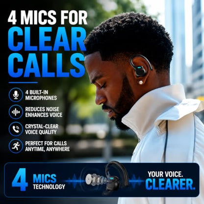 Audance Wireless Sport Earbuds with Ear Hooks, Bluetooth 5.4 Secure Fit Ear Buds for Running & Gym, Sweatproof IPX7, 50H Playtime Charging Case, 4-Mic Clear Call Deep Bass Earphones for iOS & Android