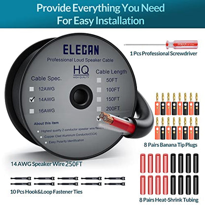 Pro Series 14/2 Outdoor Speaker Wire Cable 250 Ft 14 Gauge AWG with Tool Kits-Direct Burial in Wall CL3 CL2 Rated-PVC Jacket&Film&Cotton for Home Theater,Car Audio Speaker,Stereos-Black - size: 250FT, style: 14AWG