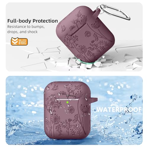 Lerobo for AirPod Case 2nd/1st Generation with Keychain | Flower Engraved Soft Silicone Cover for AirPods 2 Case, Wireless Charging, Drop Protection, One-piece Design, Smokey Mauve - color: Smokey Mauve