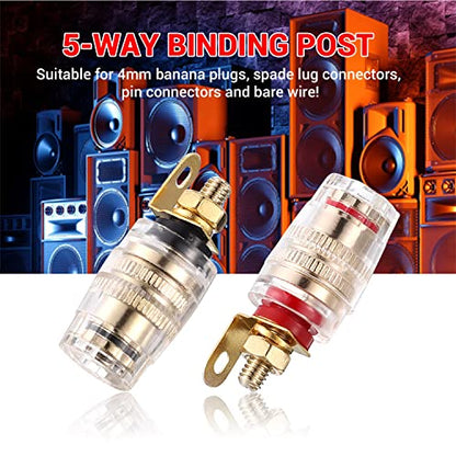 Facmogu 2 Pairs Mini Gold Plated Insulated 5-Way Binding Post Banana Plugs 4mm, 24K Gold Plated Sold Brass Amplifier Speaker Terminal Binding Post Banana Jack, Black & Red - Short - size: Small-Short