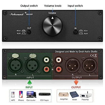 Nobsound Mini Fully-Balanced/Single-Ended Passive Preamp; Hi-Fi Pre-Amplifier; XLR/RCA Volume Controller for Active Monitor Speakers (Black)