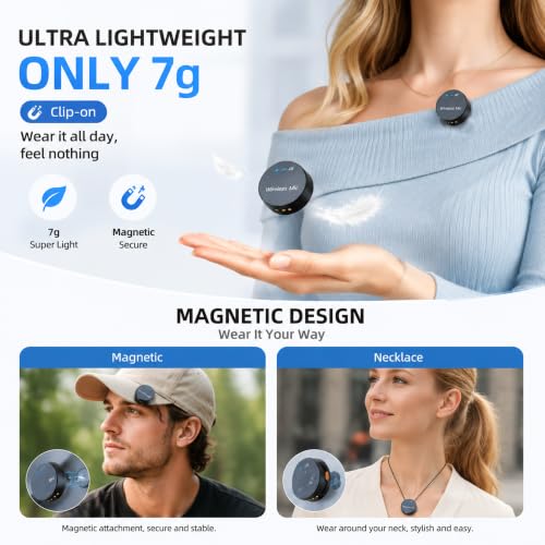 Wireless Lavalier Microphone, USB-C, 2-Channel, Clip-on Mic with Charging Case,Coin-Sized Invisible Mic，40H Battery, Noise Cancellation for iPhone Android Recording YouTube TikTok Live Streaming