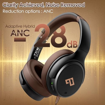 INFURTURE USB C Wired Headphones, Active Noise Canceling Over Ear HD MIC | Brown Headphones,Stereo Sound,Foldable & Portable for School/Travel,Compatible with iPhone,Laptop,Samsung,Adults/Teens Gift - color: Brown