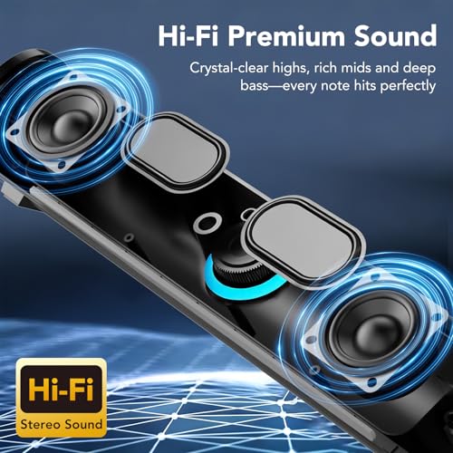 aowoka Computer Speakers, USB Powered PC Speakers, Hi-Fi Stereo Computer Sound Bar with Bluetooth & 3.5mm Aux, Computer Desktop Speaker with Multifunctional Knob，Gaming Speakers for pc, Laptop