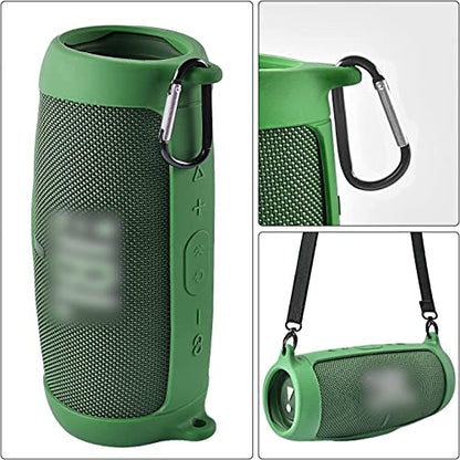 Comecase Silicone Speaker Cover for JBL Charge 5 with Strap and Carabiner | Snug Silicone Sleeve, Open-Port Design and Dual Carry Options for Travel, Camping and Daily Use, Speaker Not Included - Green - color: Green