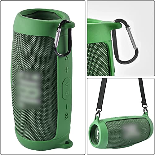 Comecase Silicone Speaker Cover for JBL Charge 5 with Strap and Carabiner | Snug Silicone Sleeve, Open-Port Design and Dual Carry Options for Travel, Camping and Daily Use, Speaker Not Included - Green - color: Green