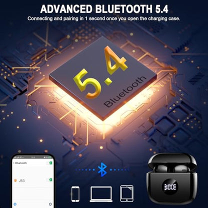 Wireless Earbuds, Bluetooth 5.4 Ear Buds LED Power Display Headphones Bass Stereo, Bluetooth Earbuds in-Ear Noise Cancelling Mic, 40H Playback Mini Case IP7 Waterproof Sports Earphones for Android iOS - color: Black