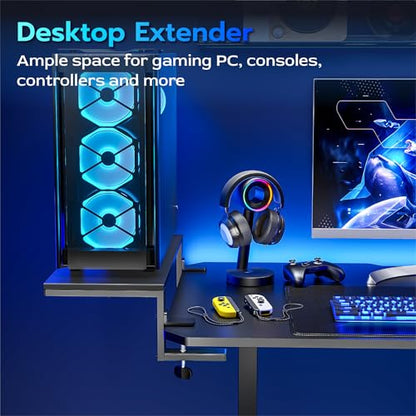 ARES WING Clamp-On 21.7" Desk Extender Shelf, Heavy Duty Desktop Organizer | 21.7"x 9.8" Versatile Clamp on Desk Shelf,For Gaming and Office Accessories, Black - size: 22", style: no hook