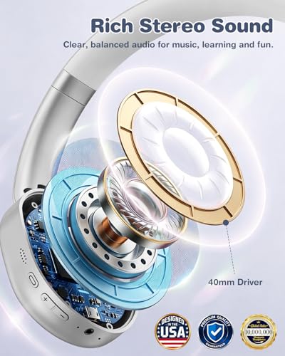 Wentronic Kids Headphones Wireless Bluetooth 5.4,Foldable Over Ear Headphones with 3.5mm Wired Mode,Safe Volume Limit,48H Playtime,Clear Calls,HD Sound for Toddlers/Children/School/Travel,Silver - color: Silver