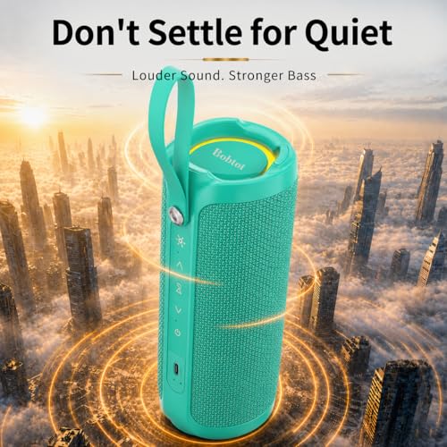 Bobtot Portable Bluetooth Speaker 15W, IPX6, Green | TWS Pairing, 15H Playtime, RGB, Powerful Sound with Dual Bass for Outdoor, Party, Shower, Camping, Travel - color: Teal