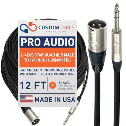 Custom Cable Connection 12 Foot Canare L-4E6S Star Quad 3-Pin XLR Male to 1/4" (6.35mm) TRS Balanced Microphone/Audio Cable - size: 12 Foot, style: XLR Male to 1/4"
