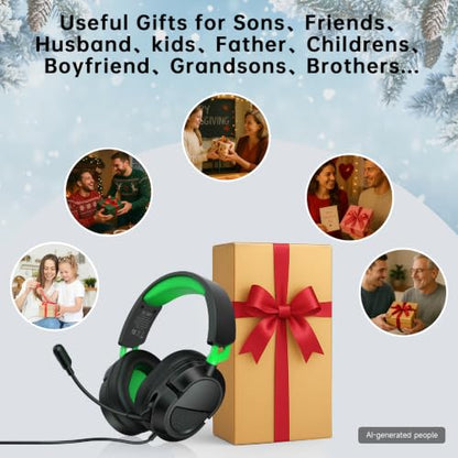 AOC Wired Gaming Headset for Xbox Series X|S & Xbox One, PS5, PC, Clear Mic | Stereo Bass, 79in Cable, in-Line Controls, 207g Lightweight, Soft Earcups, Gaming Headphones with 3.5mm Splitter, Gamer Gifts - color: Green