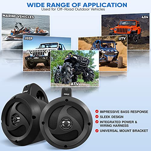2-Way Waterproof Bluetooth Off-Road Speakers - 4 inch 900W Active Passive Marine Grade Wakeboard Tower Speakers System w/AUX, Full Range Outdoor Stereo Speaker for ATV/UTV Jeep Boat - Pyle PLUTV40BTA - style: Wakeboard-900W