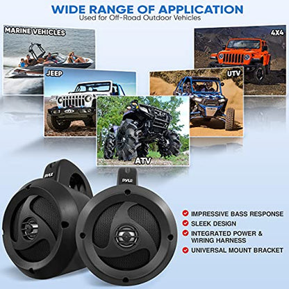 2-Way Waterproof Bluetooth Off-Road Speakers - 4 inch 900W Active Passive Marine Grade Wakeboard Tower Speakers System w/AUX, Full Range Outdoor Stereo Speaker for ATV/UTV Jeep Boat - Pyle PLUTV40BTA - style: Wakeboard-900W