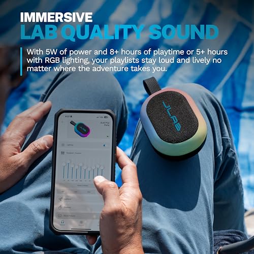 JLab, Pop Party, Portable Bluetooth Speaker, Waterproof IP55, Customizable RGB LED, Black - color: Midnight Black