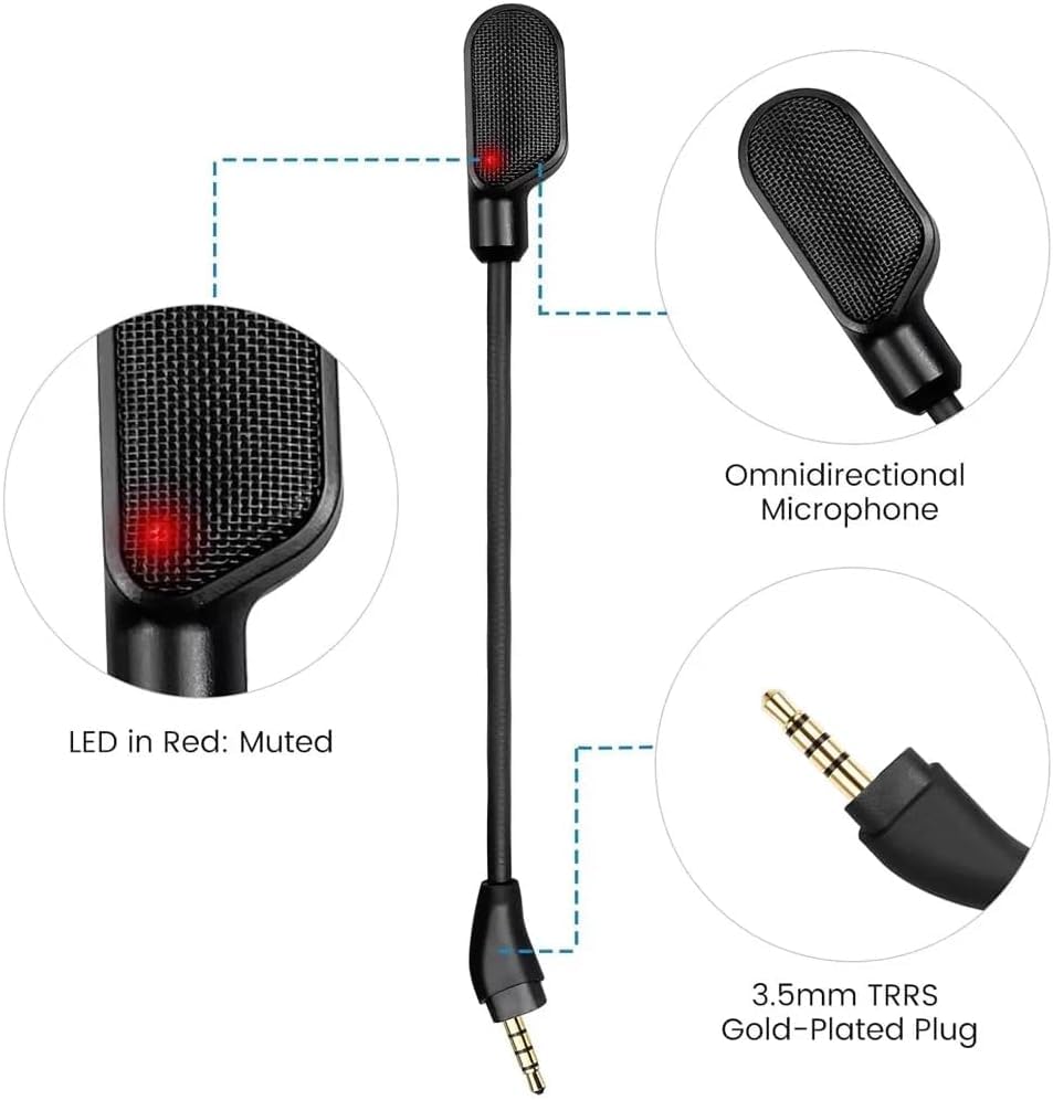 Cloud Flight 2 Mic Boom, Replacement Microphone 3.5mm Detachable Noise Cancelling with Mute LED Indicator Repair Parts for HyperX Cloud Flight 2 Wireless Gaming Headset Headphones