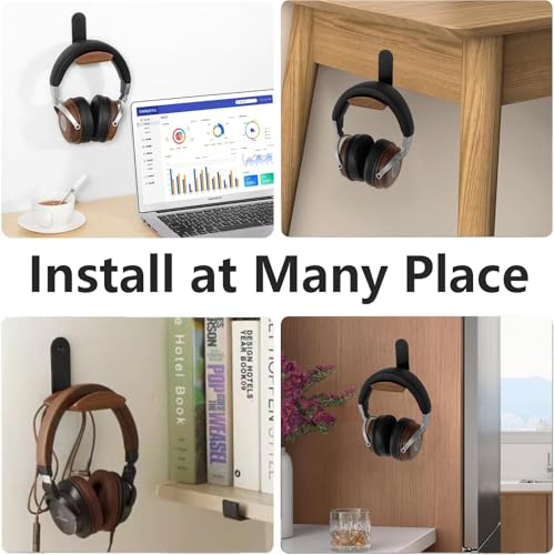 Walnut Wood Headset Holder with Adhesive or Screw Headset Wall Mount Holder | Headphone Holder with 6cm Wide Walnut Headrest,Curved Headphone Hanger with Black Metal Bracket for Over Ear and Gaming
