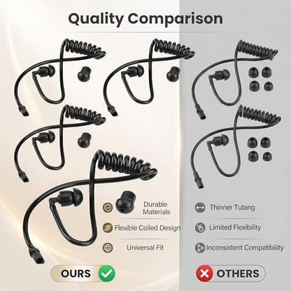 Zerone Replacement Coiled Acoustic Tube for Two-Way Radio Audio, 5Pcs Headset Walkie Talkie Coiled Earpiece Tube with Ear Tips Black