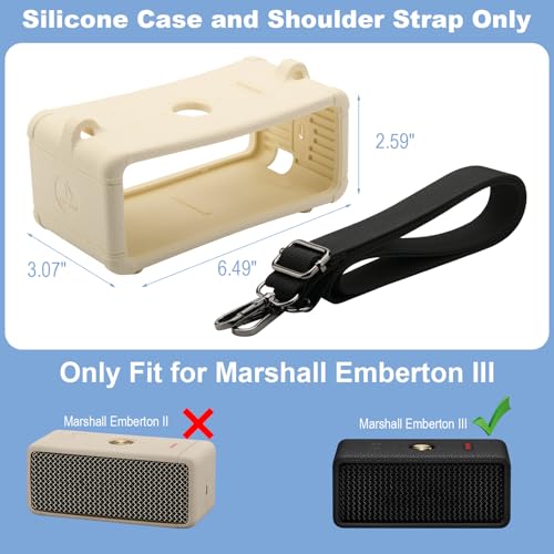 Silicone Cover for Marshall Emberton III Speaker, Soft Silicone Case Replacement Protective Skin Cover Portable Travel Sleeve with Shoulder Strap (Case Only) (Cream) - color: Cream