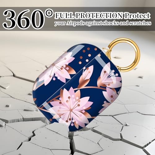 for AirPods Pro 3 Case (2025), Cute Cover Compatible with AirPod Pro 3rd Generation Shell with Rose Gold Keychain Earbuds Case for Women（Pink Flowers） - color: pink flowers