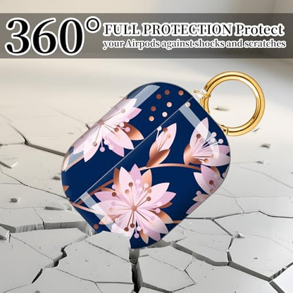 for AirPods Pro 3 Case (2025), Cute Cover Compatible with AirPod Pro 3rd Generation Shell with Rose Gold Keychain Earbuds Case for Women（Pink Flowers） - color: pink flowers