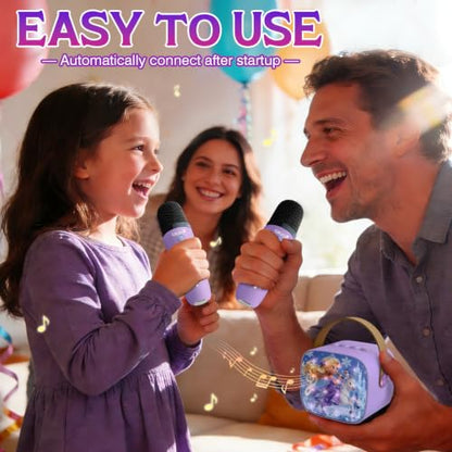 Mini Karaoke Machine for Kids with LED Lights & Fun Voice Effects | Portable Bluetooth Speaker with 2 Wireless Mics,Girls Birthday Gifts Toys for Ages 3-12 Years Old,Family Party Singing & Play - color: Purple