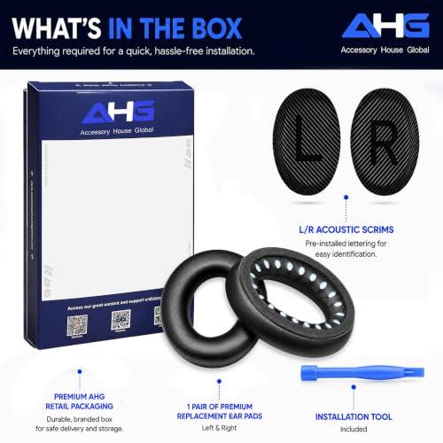 AHG QC45 Ear Pads Compatible with Bose QuietComfort 45 35 QC35 II QCSC QCSE | Easy DIY Fit | Premium Protein Leather | Extra Thick | Soft High-Density Foam - color: Black