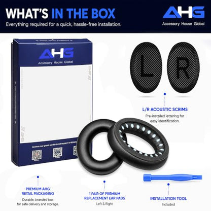 AHG QC45 Ear Pads Compatible with Bose QuietComfort 45 35 QC35 II QCSC QCSE | Easy DIY Fit | Premium Protein Leather | Extra Thick | Soft High-Density Foam - color: Black