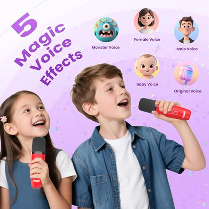 Mini Karaoke Machine, Portable Bluetooth Speaker & 2 Wireless Microphones | Karaoke Player Karaoke Microphone For Family Home Party Outdoor With HI-FI Sound | 5 Magic Sound | PA System | USB | TF | AUX - color: Red