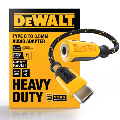 DEWALT Aux to USB C Adapter – 3.5mm to USB C Audio Headphone Dongle