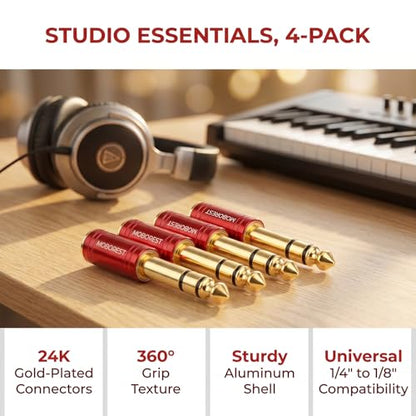 MOBOREST 1/4" Male to 3.5mm Female TRS Jack Headphones adapte, Red -4PCS | 6.35mm Male to 3.5mm Female adapter Pure Copper connectors for lossless TRS sound, guitar amp, piano, keyboard, mixer, studio - color: 4RED