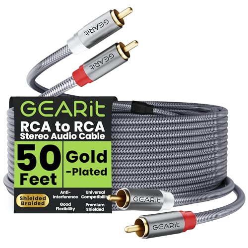 GEARit RCA Stereo Audio Cable 50ft, RCA Cables Car Audio with Dual Shielding & Gold-Plated Connectors, Audio Cable for Subwoofer Cable, Hi-Fi System, Amplifier, Active Speakers, Gaming Consoles - size: 50 Feet