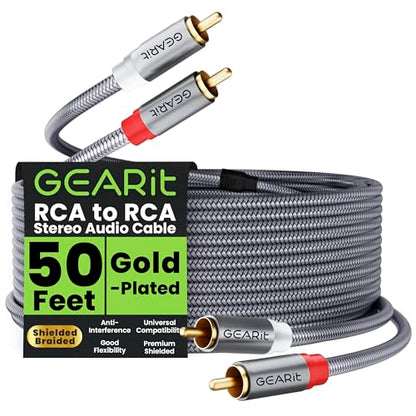 GEARit RCA Stereo Audio Cable 50ft, RCA Cables Car Audio with Dual Shielding & Gold-Plated Connectors, Audio Cable for Subwoofer Cable, Hi-Fi System, Amplifier, Active Speakers, Gaming Consoles - size: 50 Feet