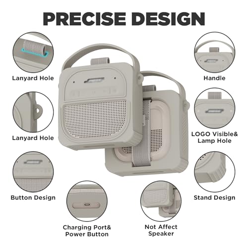 for Bose SoundLink Micro Speaker (2nd Gen) Case with Lanyard&Carabiner,Anti-Scratch Portable Silicone Protective Cover Compatible with Bose SoundLink Micro Portable Bluetooth Speaker (2nd Gen) (Gray) - color: Gray
