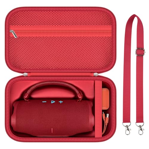 ANKHOH Hard Travel Case for JBL Charge 6 Speaker with Shoulder Strap | Fixed tray, elastic strap and zippered mesh pocket organize the speaker, charger and cables, Black, Case Only - color: Red