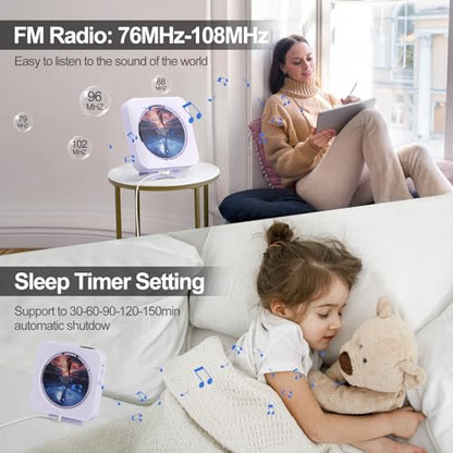 MICOCIOUS Portable CD Player with Bluetooth Desktop CD Player for Home CD Music Players with Remote Control,Timer,Built-in Dual Speakers with LED Display Home Audio Boombox FM Radio (Purple) - color: Purple